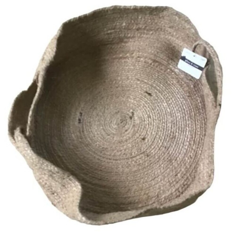 Round Floppy Jute Basket Tray Handles Carry India Decor Market Garden 15" NEW